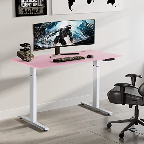 Standing Desk Converter Electric Height Adjustable Computer Desk 55 inches Home Office Gaming Desk Writing Computer Workstation PC Simple Sit-Stand Large Working Area Modern Student Study Desk,Pink