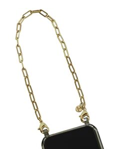 luna lucia gold wristlet cell phone holder, lanyard, bracelet, tether, chain, strap or around the wrist holder | like emily in paris | with clear iphone 13 phone case | great gift