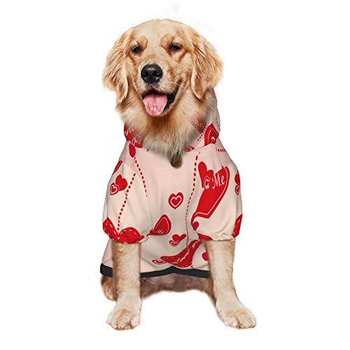 Large Dog Hoodie Romantic-Love-Valentine's-Day Pet Clothes Sweater with Hat Soft Cat Outfit Coat Medium