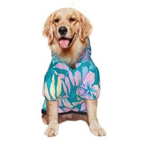 large dog hoodie turquoise-blue-pink-flowers-leaves pet clothes sweater with hat soft cat outfit coat small
