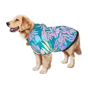 Large Dog Hoodie Turquoise-Blue-Pink-Flowers-Leaves Pet Clothes Sweater with Hat Soft Cat Outfit Coat Small