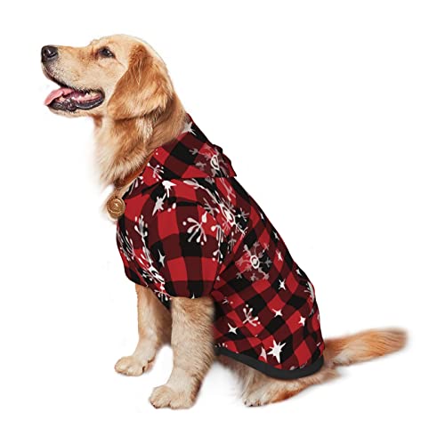 Large Dog Hoodie Red-Plaid-Snowflakes-Christmas Pet Clothes Sweater with Hat Soft Cat Outfit Coat Small