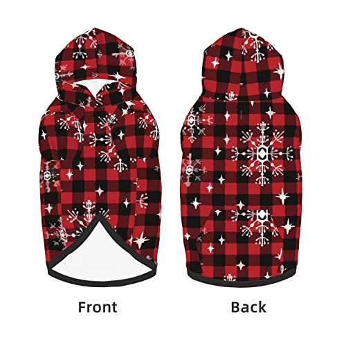Large Dog Hoodie Red-Plaid-Snowflakes-Christmas Pet Clothes Sweater with Hat Soft Cat Outfit Coat Small