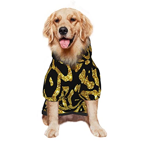 Large Dog Hoodie Jaguar-Glitter-Gold-Skin Pet Clothes Sweater with Hat Soft Cat Outfit Coat X-Large