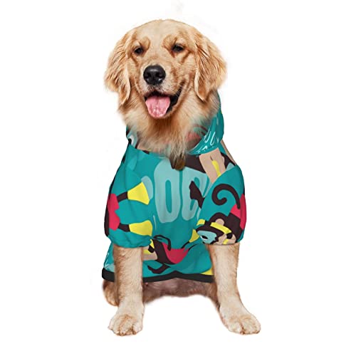 Large Dog Hoodie Monkey-Diving-Enjoy-Holiday Pet Clothes Sweater with Hat Soft Cat Outfit Coat Small