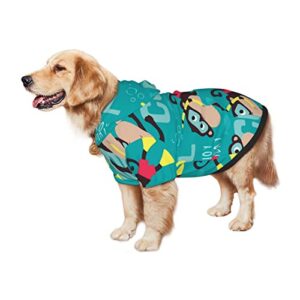 Large Dog Hoodie Monkey-Diving-Enjoy-Holiday Pet Clothes Sweater with Hat Soft Cat Outfit Coat Small