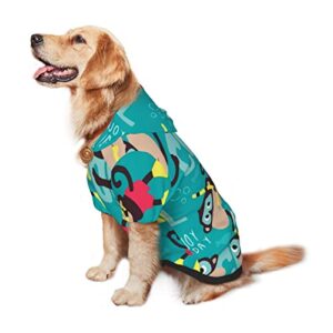 Large Dog Hoodie Monkey-Diving-Enjoy-Holiday Pet Clothes Sweater with Hat Soft Cat Outfit Coat Small