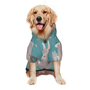 large dog hoodie blue-floral-alpaca-llama pet clothes sweater with hat soft cat outfit coat medium