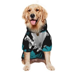 large dog hoodie black-white-teal-daisy-flowers pet clothes sweater with hat soft cat outfit coat xx-large