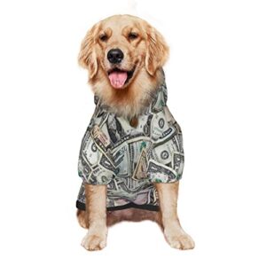 Large Dog Hoodie Dollars-Money-Cash-Pattern Pet Clothes Sweater with Hat Soft Cat Outfit Coat Small