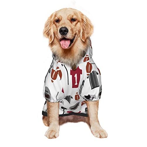 Large Dog Hoodie Football-College-Sports-Fan Pet Clothes Sweater with Hat Soft Cat Outfit Coat Medium