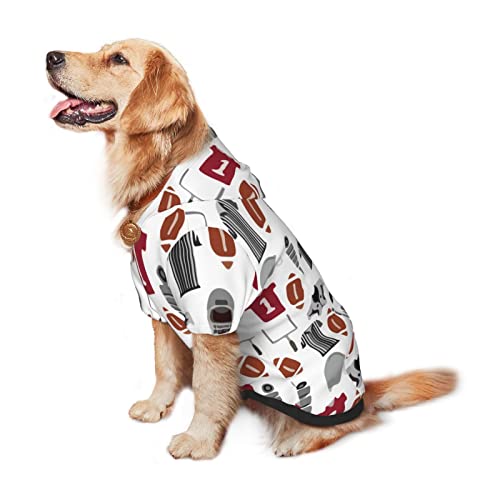Large Dog Hoodie Football-College-Sports-Fan Pet Clothes Sweater with Hat Soft Cat Outfit Coat Medium