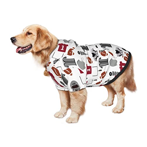 Large Dog Hoodie Football-College-Sports-Fan Pet Clothes Sweater with Hat Soft Cat Outfit Coat Medium