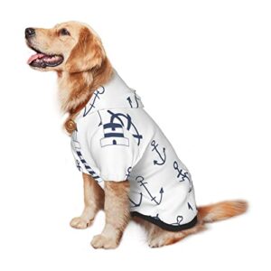 Large Dog Hoodie Navy-Nautical-Symbols Pet Clothes Sweater with Hat Soft Cat Outfit Coat Medium