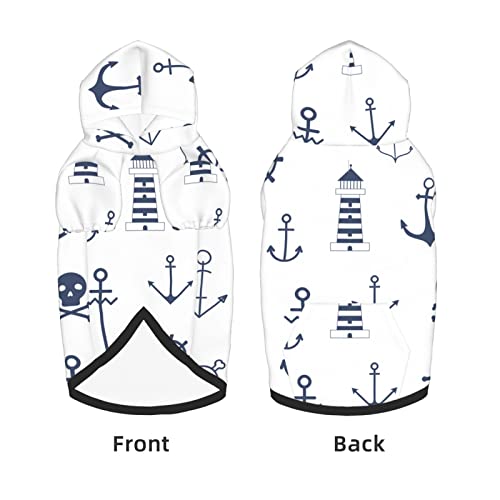 Large Dog Hoodie Navy-Nautical-Symbols Pet Clothes Sweater with Hat Soft Cat Outfit Coat Medium