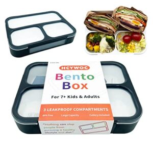 hcywoc bento box adult lunch box, 1000ml bento lunch box for kids, 3 compartment lunch containers for older kids and portion-controlled adult, bpa free, leak-proof, microwave/dishwasher safe
