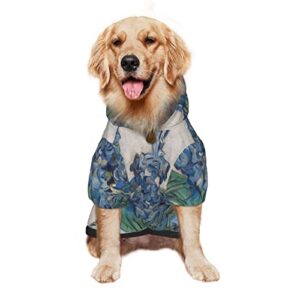 large dog hoodie irises-van-gogh-vintage pet clothes sweater with hat soft cat outfit coat medium