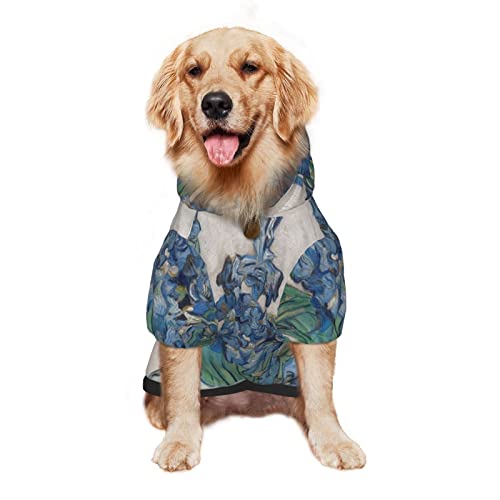 Large Dog Hoodie Irises-Van-Gogh-Vintage Pet Clothes Sweater with Hat Soft Cat Outfit Coat Medium