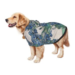 Large Dog Hoodie Irises-Van-Gogh-Vintage Pet Clothes Sweater with Hat Soft Cat Outfit Coat Medium