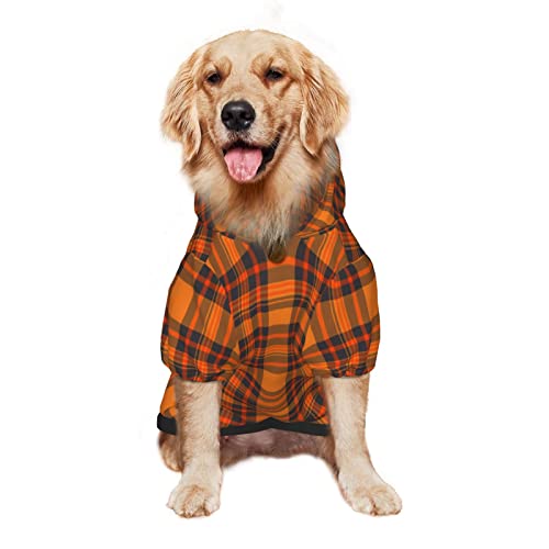 Large Dog Hoodie Thanksgiving-Plaid-Pumpkin-Orange Pet Clothes Sweater with Hat Soft Cat Outfit Coat X-Large