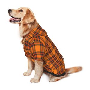 Large Dog Hoodie Thanksgiving-Plaid-Pumpkin-Orange Pet Clothes Sweater with Hat Soft Cat Outfit Coat X-Large