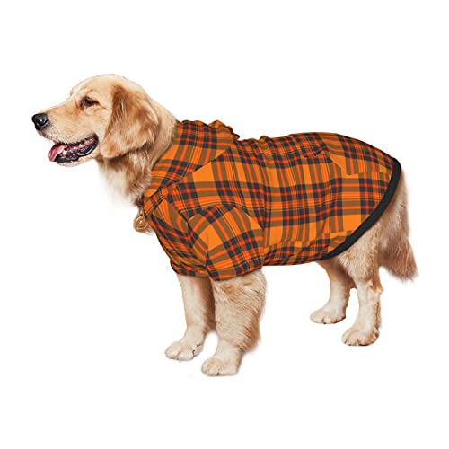 Large Dog Hoodie Thanksgiving-Plaid-Pumpkin-Orange Pet Clothes Sweater with Hat Soft Cat Outfit Coat X-Large