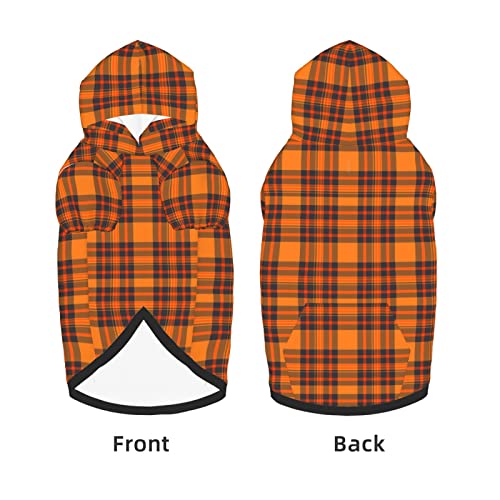 Large Dog Hoodie Thanksgiving-Plaid-Pumpkin-Orange Pet Clothes Sweater with Hat Soft Cat Outfit Coat X-Large