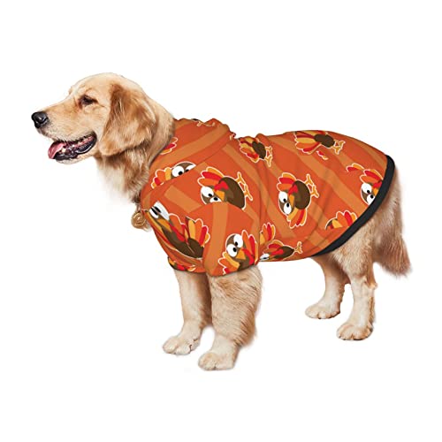 Large Dog Hoodie Turkey-Stripes-Orange-Thanksgiving Pet Clothes Sweater with Hat Soft Cat Outfit Coat Small