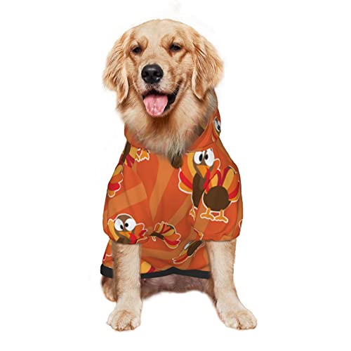 Large Dog Hoodie Turkey-Stripes-Orange-Thanksgiving Pet Clothes Sweater with Hat Soft Cat Outfit Coat Small