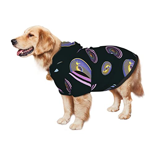 Large Dog Hoodie Colorful-Outer-Space-Galaxy Pet Clothes Sweater with Hat Soft Cat Outfit Coat Small