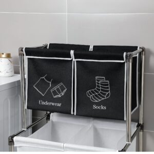 CEMKAR Laundry Basket 2-Tier Vertical Laundry Sorter with 4 Removable Bags for Laundry,with Four Wheels for Easy Movement， Small Spaces and Closets, Black and White