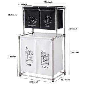 CEMKAR Laundry Basket 2-Tier Vertical Laundry Sorter with 4 Removable Bags for Laundry,with Four Wheels for Easy Movement， Small Spaces and Closets, Black and White