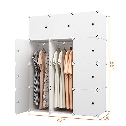 KOUSI Portable Wardrobe Closets 14"x18" Depth Cube Storage, Bedroom Armoire, Storage Organizer with Doors, 12 Doors, White