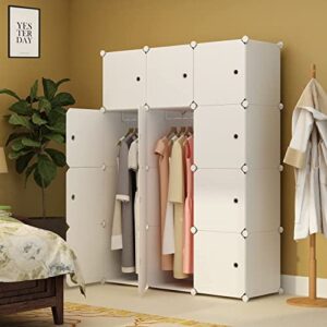 KOUSI Portable Wardrobe Closets 14"x18" Depth Cube Storage, Bedroom Armoire, Storage Organizer with Doors, 12 Doors, White