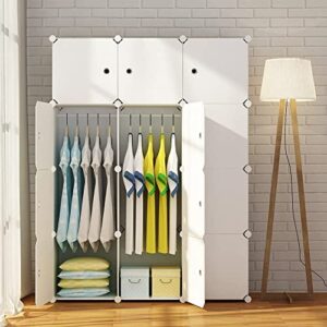 KOUSI Portable Wardrobe Closets 14"x18" Depth Cube Storage, Bedroom Armoire, Storage Organizer with Doors, 12 Doors, White