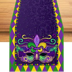 rvsticty linen mardi gras table runner new orleans brazi carnival tablecloth fat tuesday mardi gras decorations and supplies for home kitchen table-13×72''
