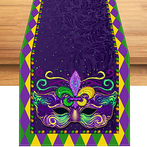 Rvsticty Linen Mardi Gras Table Runner New Orleans Brazi Carnival Tablecloth Fat Tuesday Mardi Gras Decorations and Supplies for Home Kitchen Table-13×72''