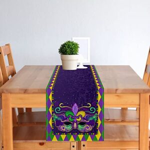 Rvsticty Linen Mardi Gras Table Runner New Orleans Brazi Carnival Tablecloth Fat Tuesday Mardi Gras Decorations and Supplies for Home Kitchen Table-13×72''