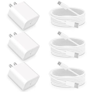 [apple mfi certified] iphone 14 fast charger, assrid 3 pack 20w pd usb-c rapid power charger with 3 pack 6ft type c to lightning quick charging cord for iphone 14 13 12 11 pro max/xs/x se/ipad/airpods
