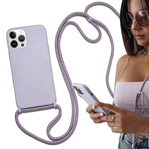 Ecofriendly iPhone 13 Pro Max Crossbody Cord Case Leash Hands-Free Adjustable Strap Landyard Shockproof Resistant Cover (Purple)