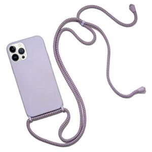 Ecofriendly iPhone 13 Pro Max Crossbody Cord Case Leash Hands-Free Adjustable Strap Landyard Shockproof Resistant Cover (Purple)