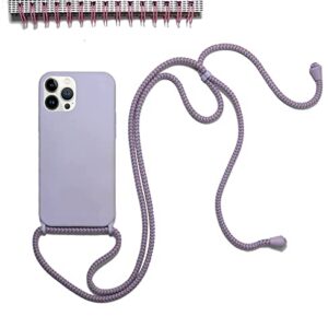 Ecofriendly iPhone 13 Pro Max Crossbody Cord Case Leash Hands-Free Adjustable Strap Landyard Shockproof Resistant Cover (Purple)