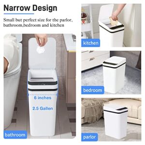 VIFVOR Automatic Bathroom Trash Can, Small Touchless Trash Can with Lid Motion Sensor Slim Trash Can 2.5 Gallon Waterproof Smart Electric Trash Can for Kitchen, Bedroom, Office, Toilet (White)