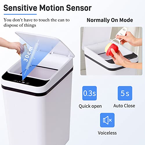 VIFVOR Automatic Bathroom Trash Can, Small Touchless Trash Can with Lid Motion Sensor Slim Trash Can 2.5 Gallon Waterproof Smart Electric Trash Can for Kitchen, Bedroom, Office, Toilet (White)