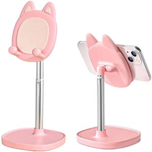 hearsky cute cat phone stand, cat head cell phone holder for desk,angle&height adjustable compatible with all smartphone,iphone,samsung,tablet,ipad-pink