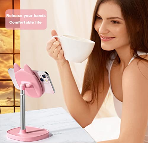 Hearsky Cute Cat Phone Stand, Cat Head Cell Phone Holder for Desk,Angle&Height Adjustable Compatible with All Smartphone,iPhone,Samsung,Tablet,iPad-Pink
