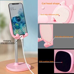 Hearsky Cute Cat Phone Stand, Cat Head Cell Phone Holder for Desk,Angle&Height Adjustable Compatible with All Smartphone,iPhone,Samsung,Tablet,iPad-Pink