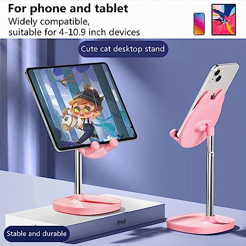 Hearsky Cute Cat Phone Stand, Cat Head Cell Phone Holder for Desk,Angle&Height Adjustable Compatible with All Smartphone,iPhone,Samsung,Tablet,iPad-Pink