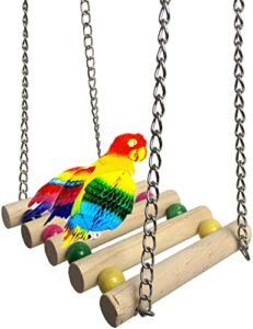 omyzero bird parrot toys swing hanging,bird cage accessories toy hammock for parakeets,cockatiels,lovebirds,conures,budgie,macaws,lovebirds,finches and other small pets（wood）