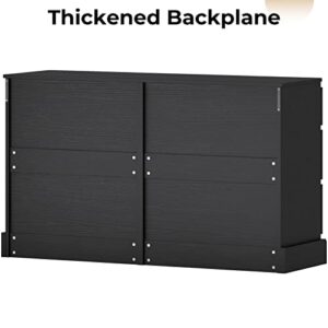 Hasuit 6 Drawer Double Dresser, 51.5''W Wooden Storage Chest of 6 Drawers, Large Capacity Clothing Storage Cabinet, Wide Black Dresser for Bedroom